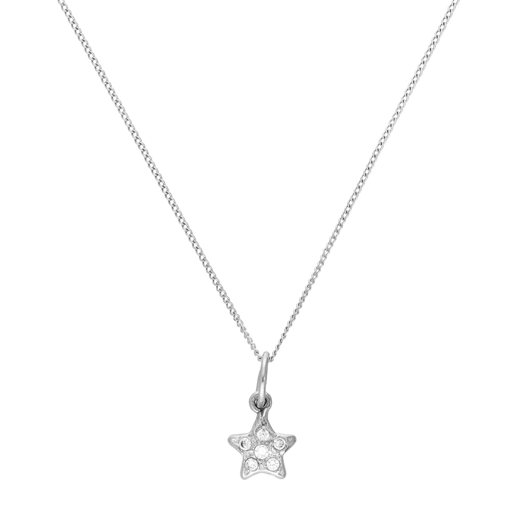Halskette mit Sternanhänger aus 9 Karat Weißgold und klarem Zirkonia, 40–50 cm