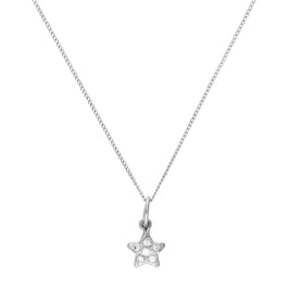 Halskette mit Sternanhänger aus 9 Karat Weißgold und klarem Zirkonia, 40–50 cm