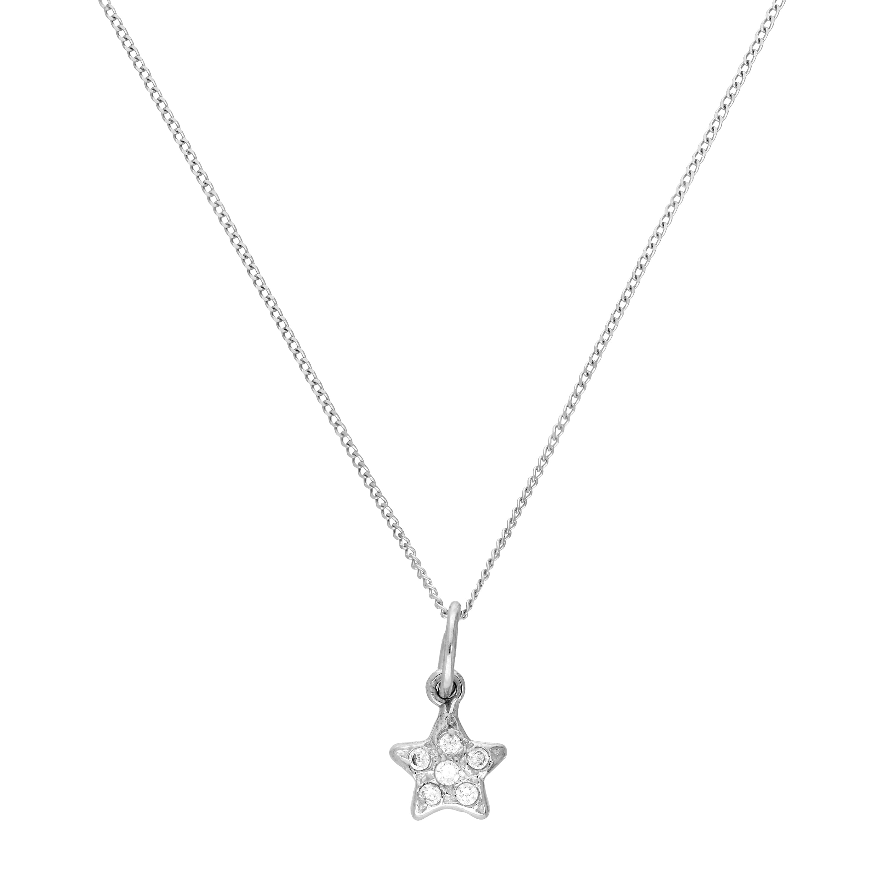Halskette mit Sternanhänger aus 9 Karat Weißgold und klarem Zirkonia, 40–50 cm
