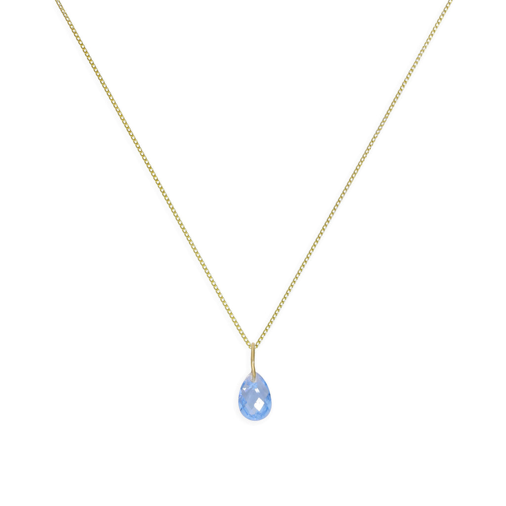 Halskette mit tropfenförmigem Anhänger aus 9 Karat Gold und blauem Emaille, 40–50 cm