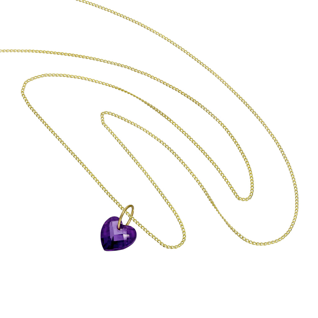 Halskette mit Anhänger aus 9 Karat Gold und violettem CZ-Kristall in Herzform, 16–20 Zoll
