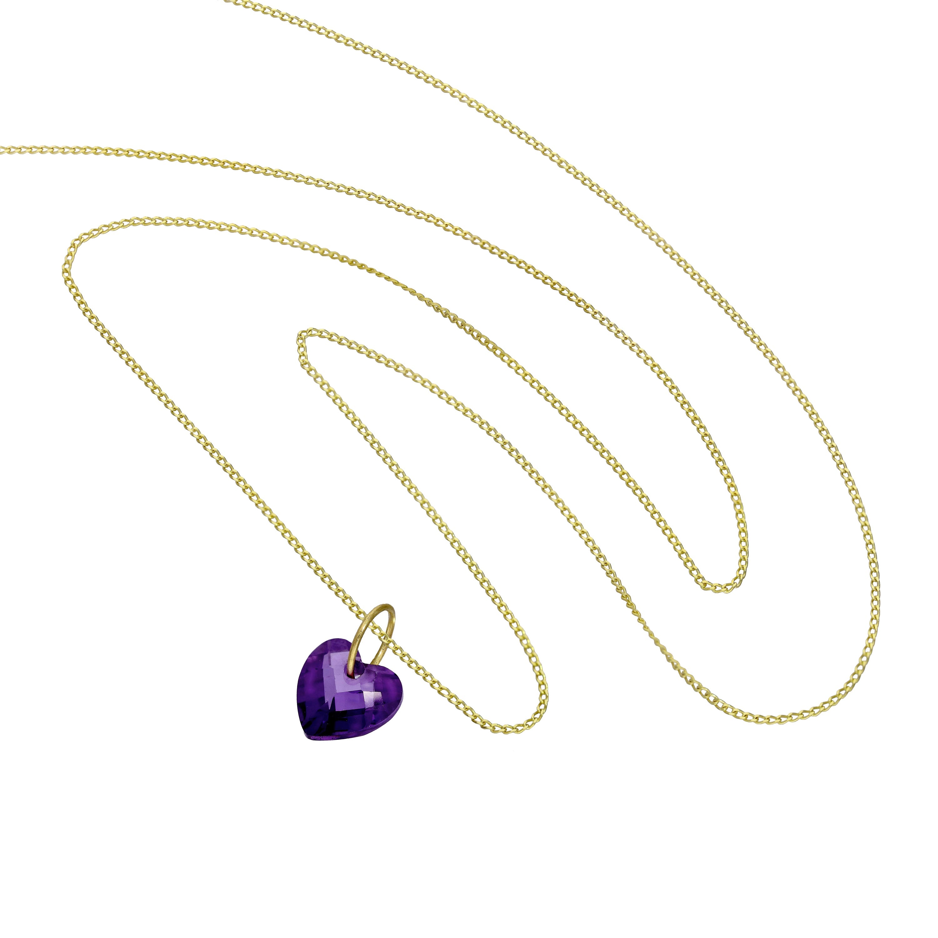 Halskette mit Anhänger aus 9 Karat Gold und violettem CZ-Kristall in Herzform, 16–20 Zoll