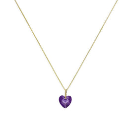 Halskette mit Anhänger aus 9 Karat Gold und violettem CZ-Kristall in Herzform, 16–20 Zoll