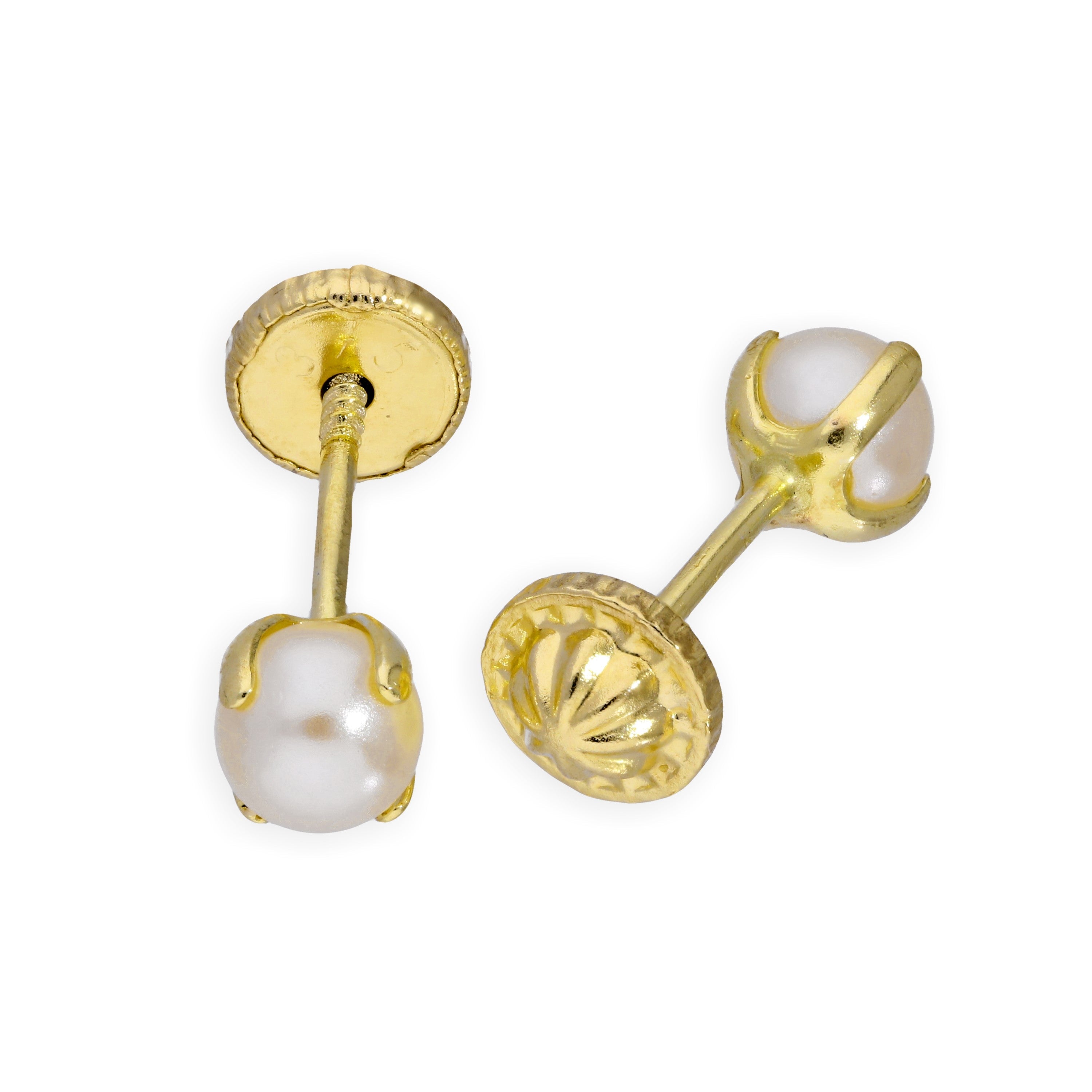 9 Karat Gold & 4 mm Perle Schraubverschluss Ohrstecker