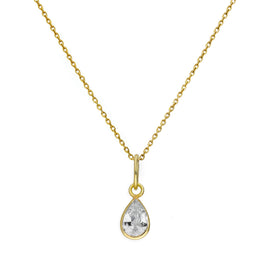Halskette mit Anhänger aus 9 Karat Gold und klarem CZ-Kristall in Tropfenform 16–20 Zoll