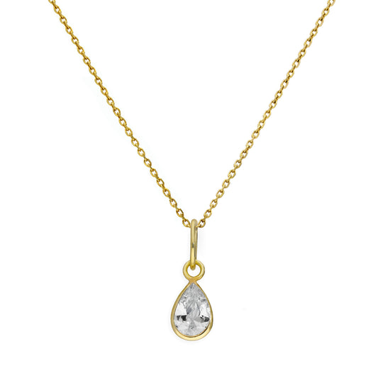 9ct Gold & Clear CZ Crystal Teardrop Pendant Necklace 16 - 20 Inches
