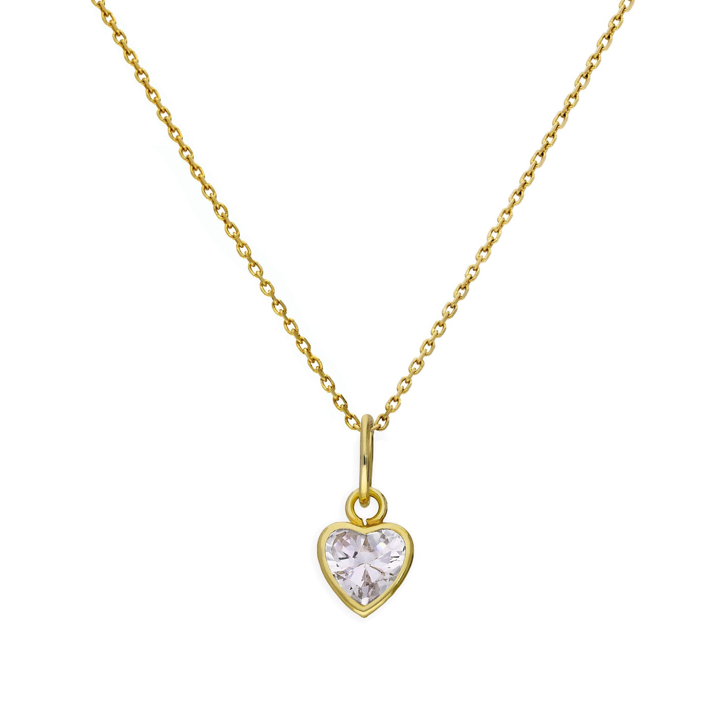 Halskette mit Anhänger aus 9 Karat Gold und klarem CZ-Kristall in Herzform, 16–20 Zoll