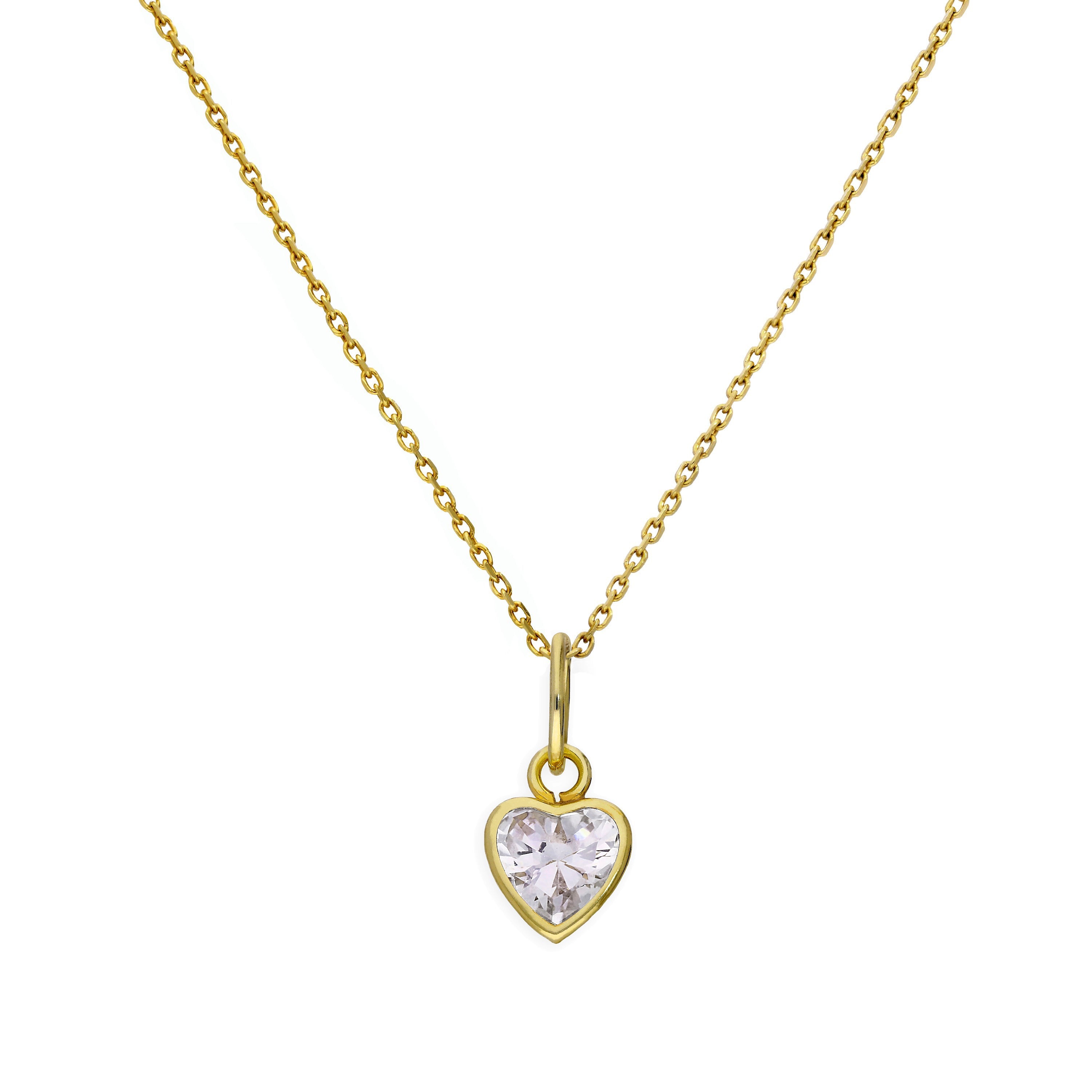 Halskette mit Anhänger aus 9 Karat Gold und klarem CZ-Kristall in Herzform, 16–20 Zoll