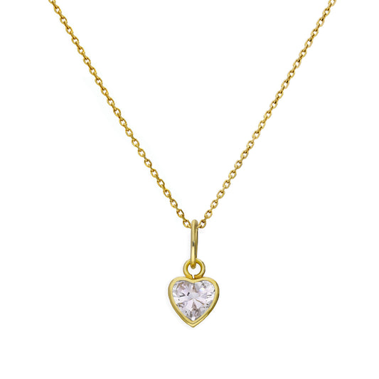 Halskette mit Anhänger aus 9 Karat Gold und klarem CZ-Kristall in Herzform, 16–20 Zoll