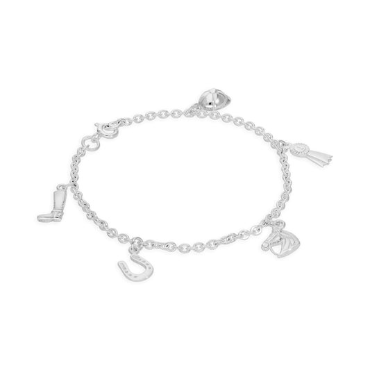 Sterlingsilber 18cm Armband mit Reitsport Anhängern
