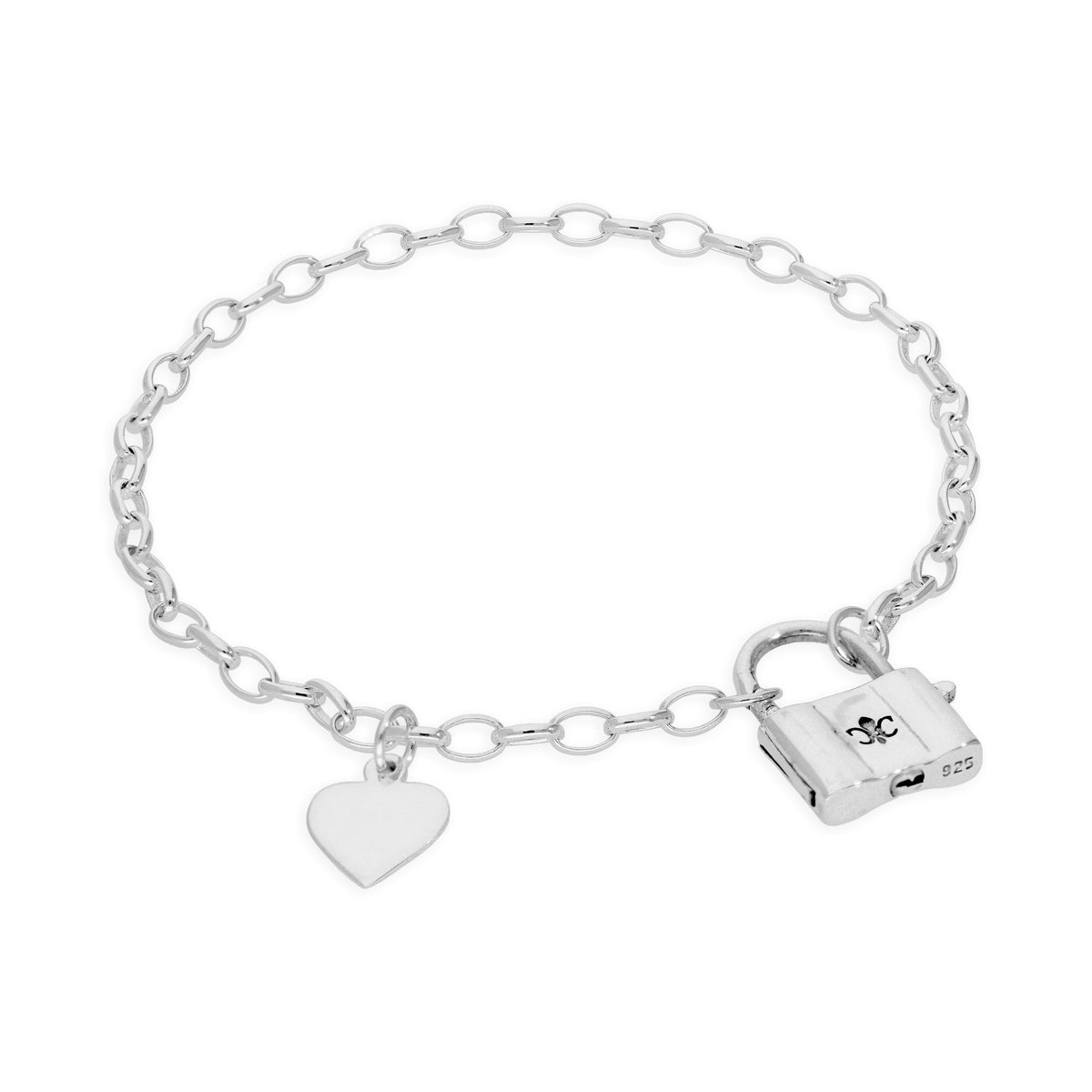 Sterlingsilber 18 cm Armband mit Herz Anhänger & Vorhängeschloss