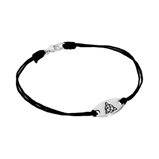 Sterlingsilber & Schwarz Kordel 19cm keltische Triqueta Armband