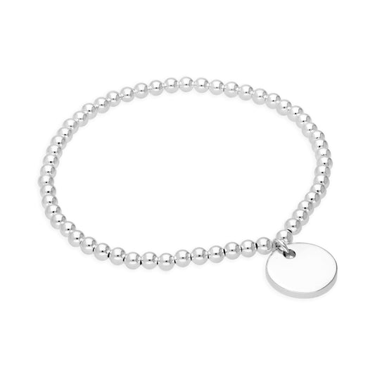Sterlingsilber Dehnbar 15cm Kügelchen Armband mit gravierbarem runden Anhänger