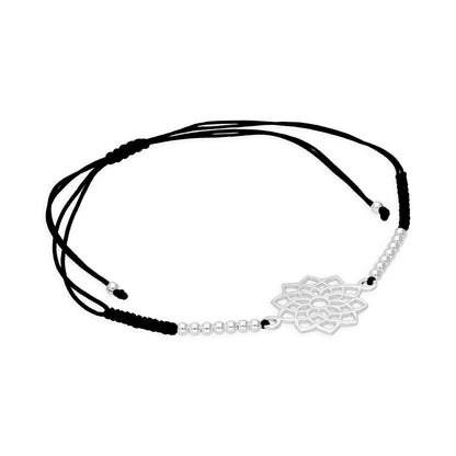 Sterlingsilber & Schwarz Kordel Krone Chakra Armband