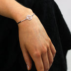 Armband aus Sterlingsilber mit schwarzer Kordel und Halschakra