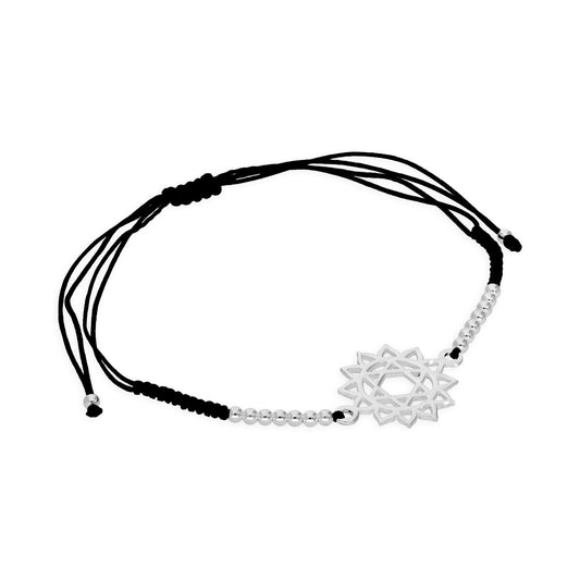 Sterlingsilber & Schwarz Kordel Herz Chakra Armband