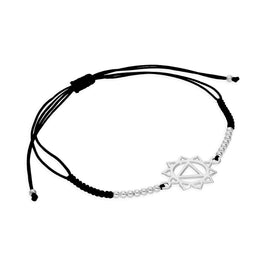 Armband aus Sterlingsilber und schwarzer Kordel mit Solar-Chakra-Motiv