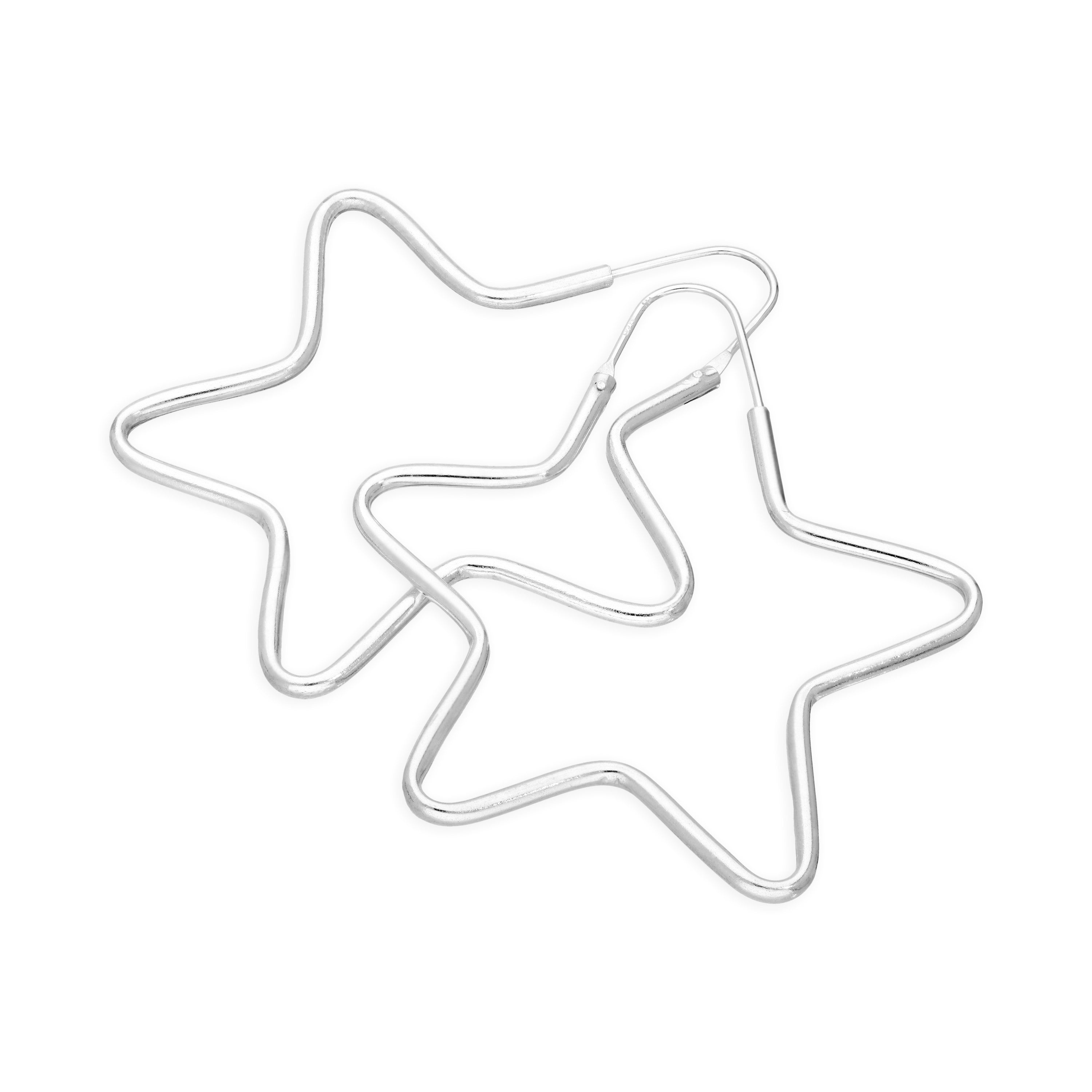 Groß 44 mm Sterlingsilber Stern Creolen Ohrringe