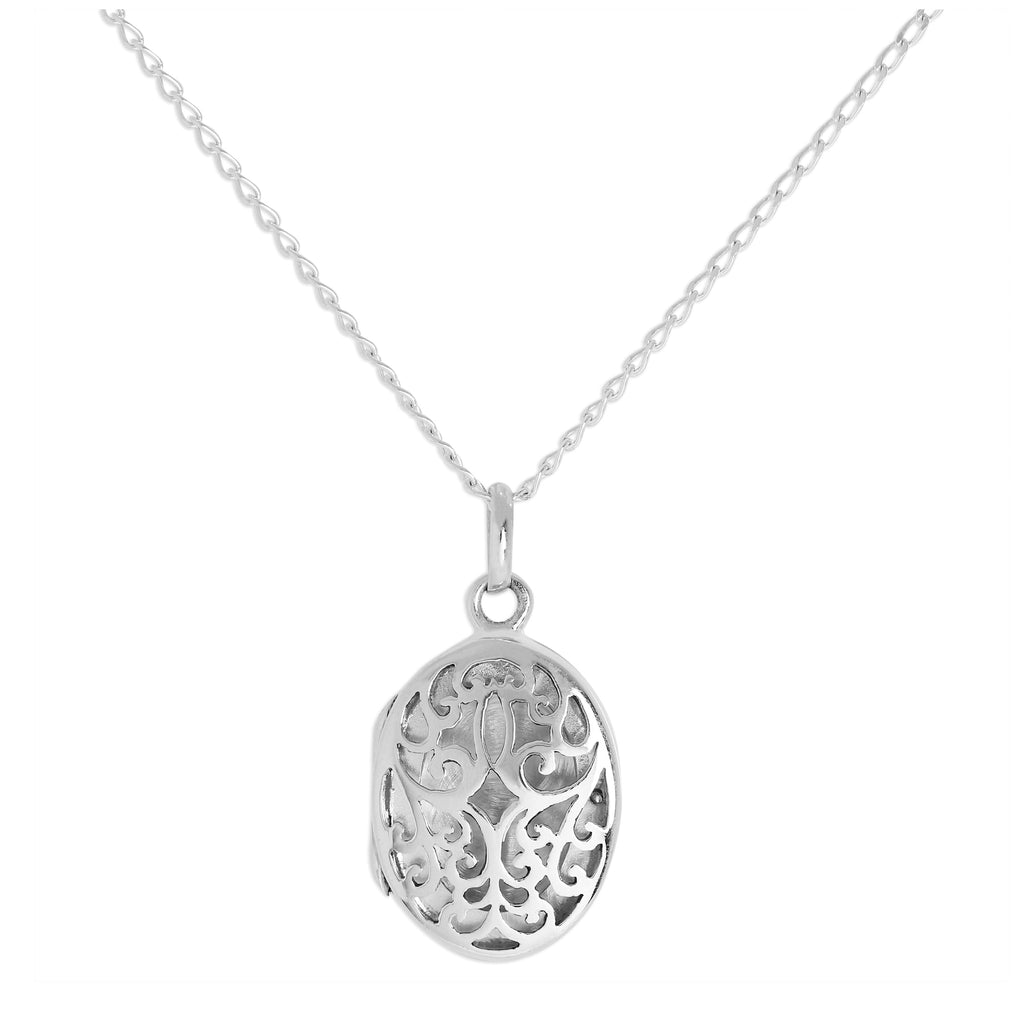 Ovales Medaillon aus Sterlingsilber mit filigranem Ausschnittdesign an Kette 16–24 Zoll