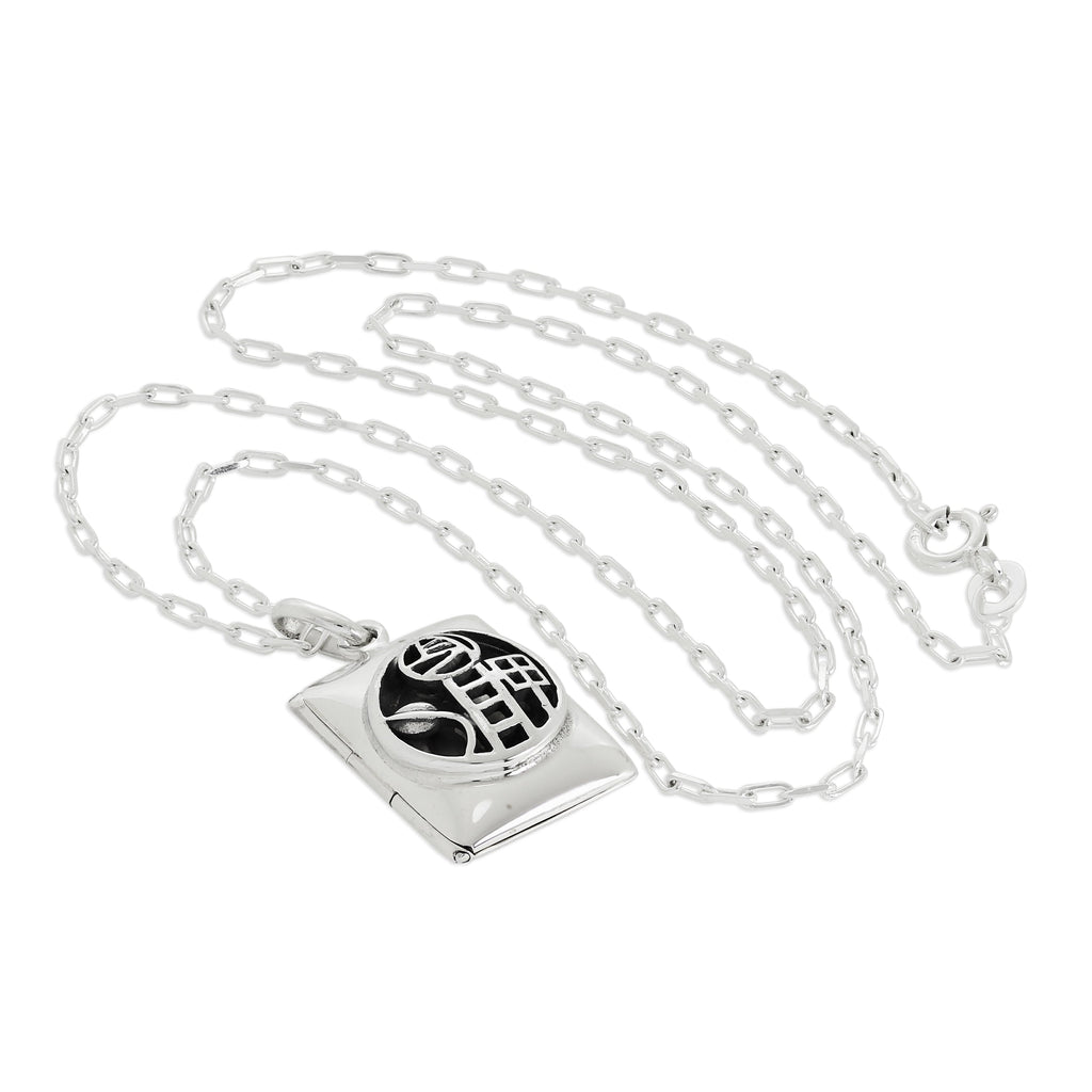 Rechteckiges Medaillon im Mackintosh-Stil aus Sterlingsilber an einer Kette, 16–24 Zoll