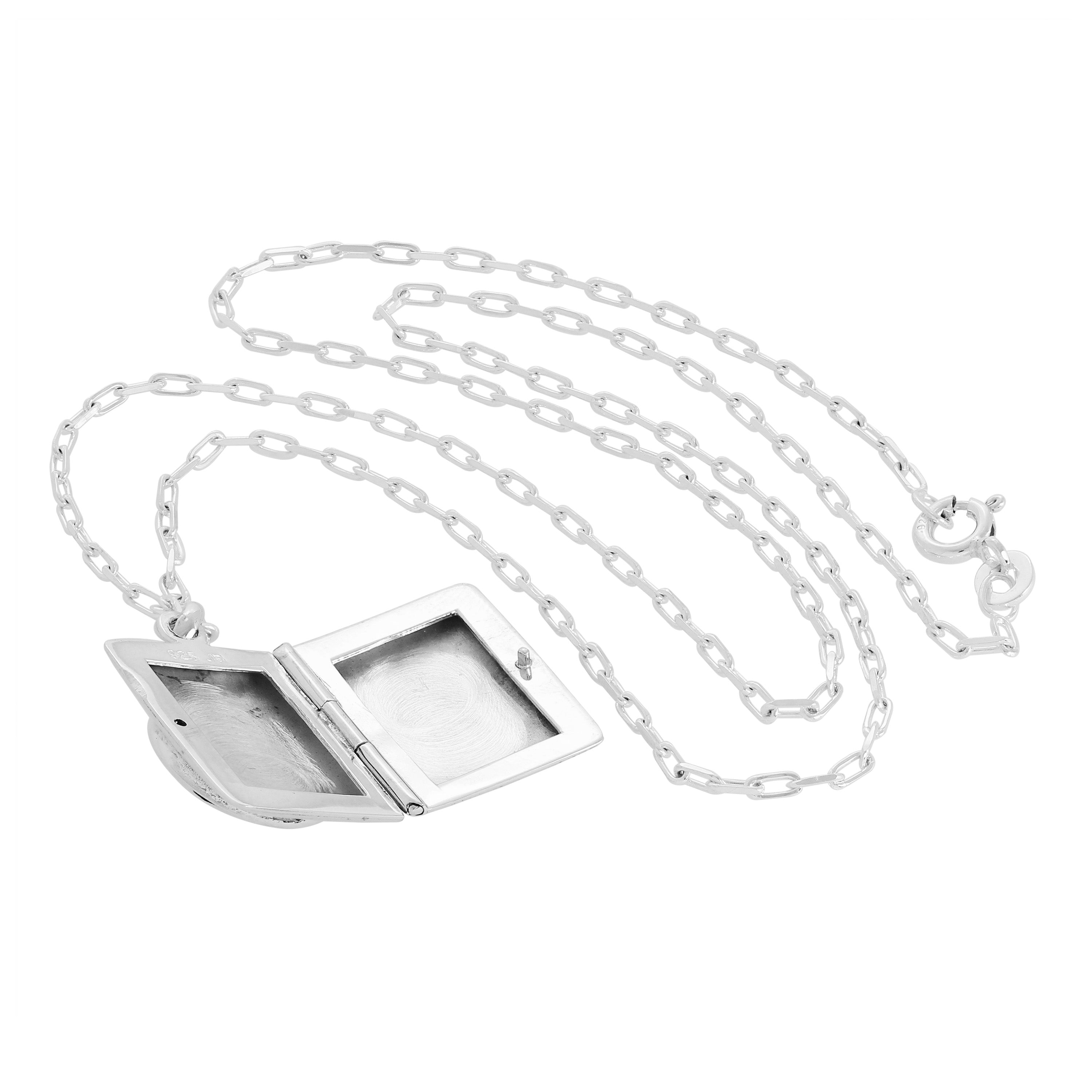 Rechteckiges Medaillon im Mackintosh-Stil aus Sterlingsilber an einer Kette, 16–24 Zoll