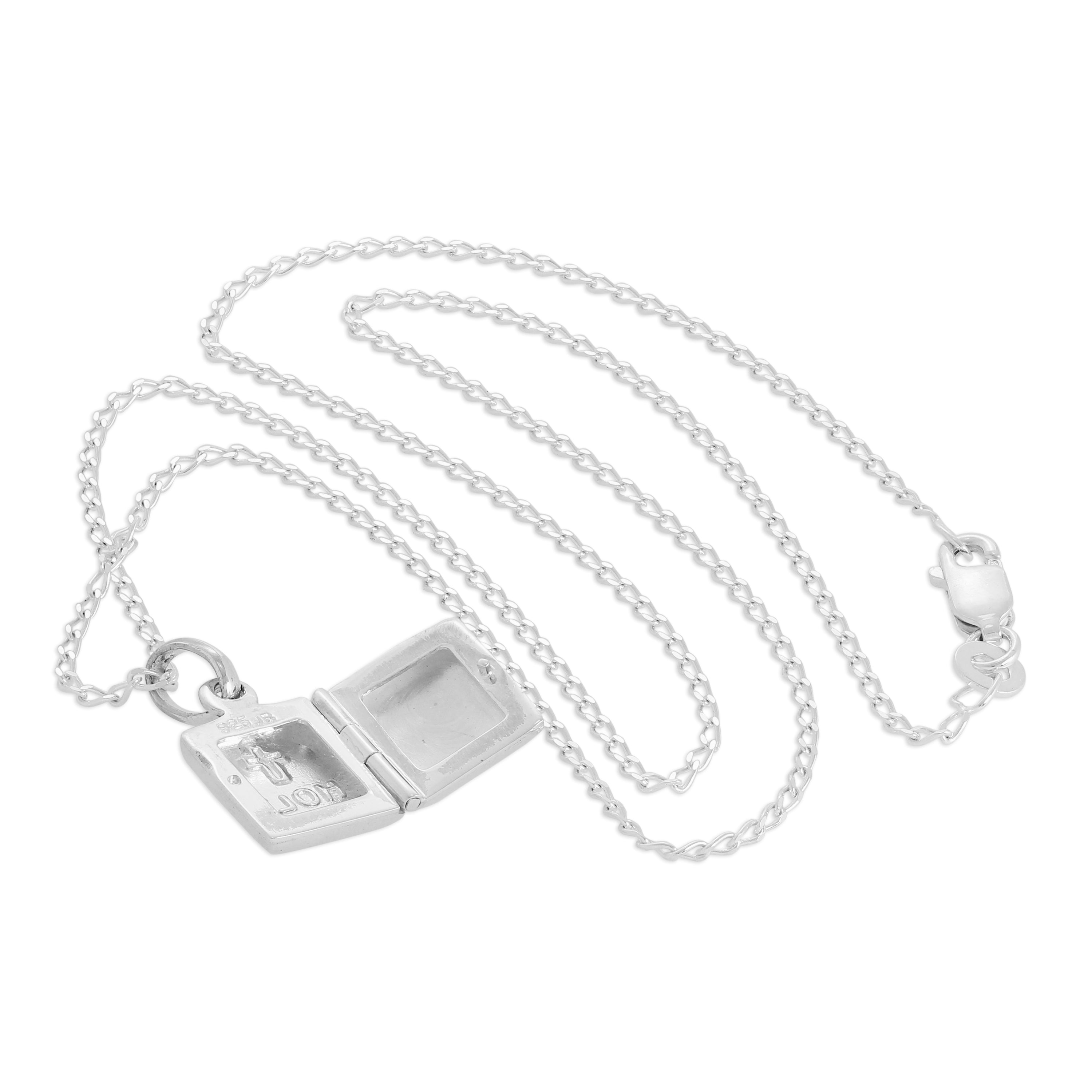 Medaille mit Bibel aus Sterlingsilber an einer Kette, 16–24 Zoll