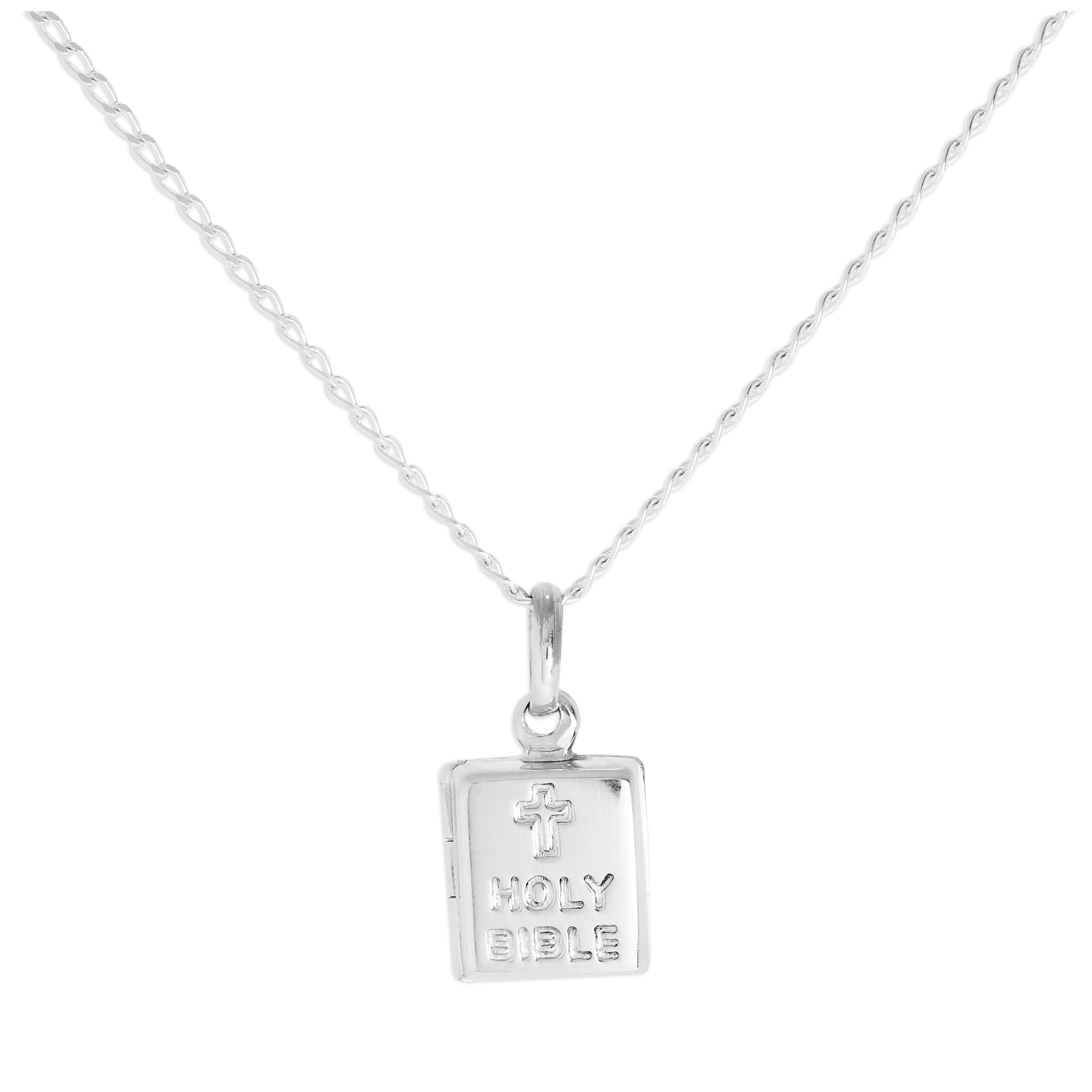 Medaille mit Bibel aus Sterlingsilber an einer Kette, 16–24 Zoll
