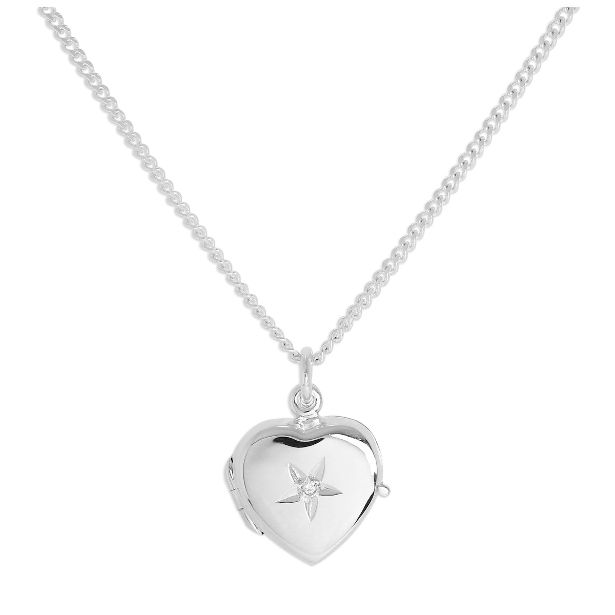 Kleines Sterlingsilber-Herzmedaillon mit Diamant an Kette 40–60 cm