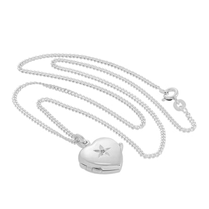 Kleines Sterlingsilber-Herzmedaillon mit Diamant an Kette 16–24 Zoll