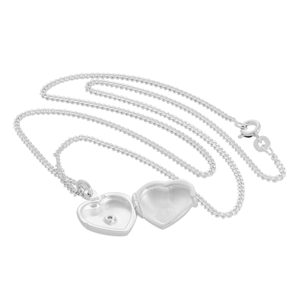 Kleines Sterlingsilber-Herzmedaillon mit Diamant an Kette 40–60 cm