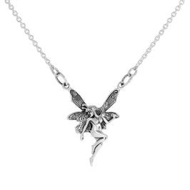 Anhänger aus Sterlingsilber mit geflügelter Fee an einer 35 cm Kette mit Diamantschliff
