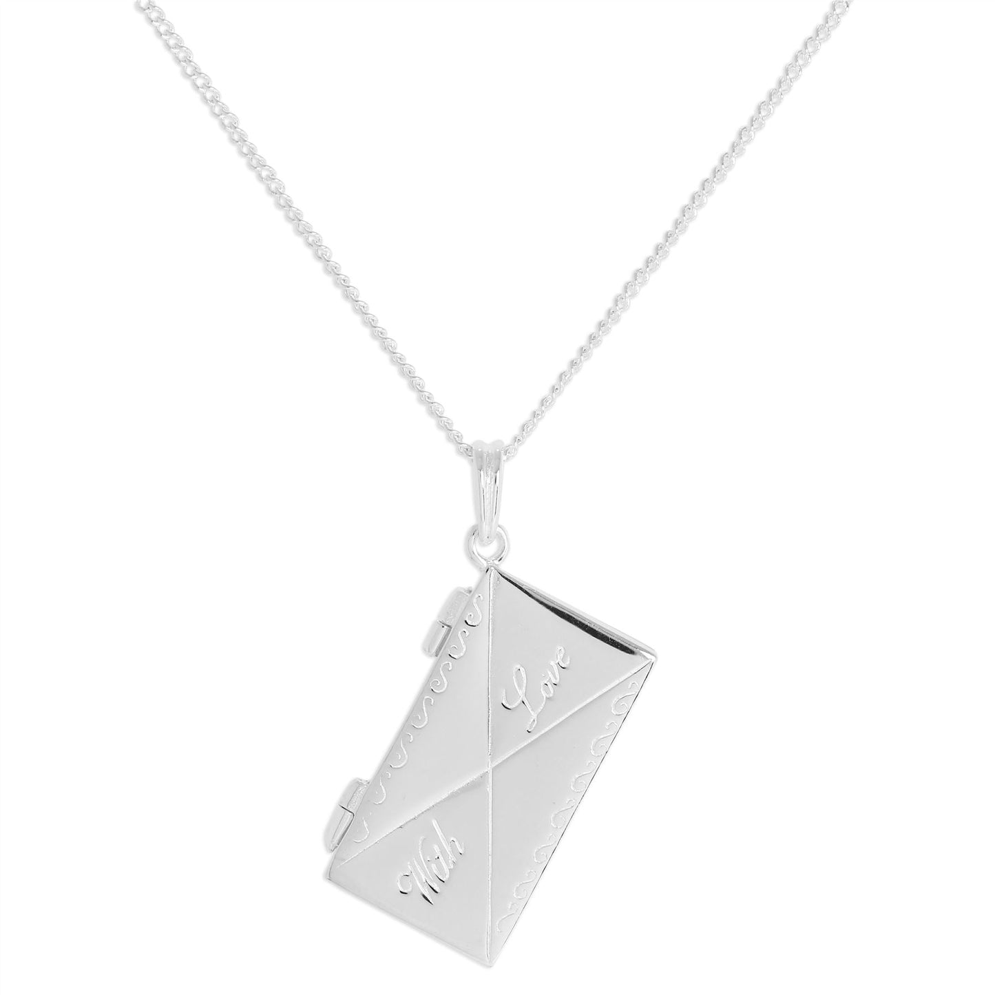 Anhänger aus Sterlingsilber mit aufklappbarem Umschlag und „With Love”-Schriftzug an einer 40 cm langen Kette
