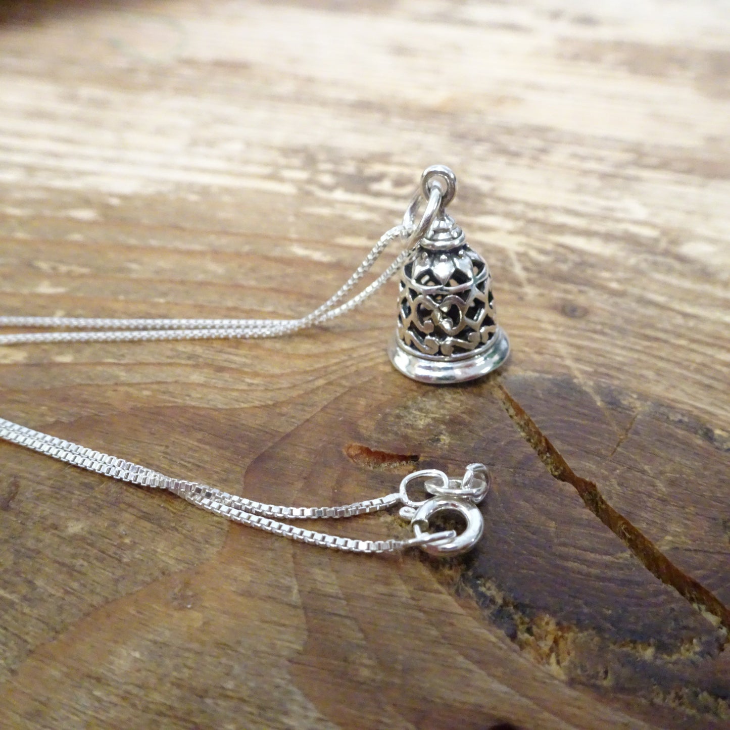 Sterling Silber 3D-Anhänger mit Glöckchen 14 - 22 Zoll