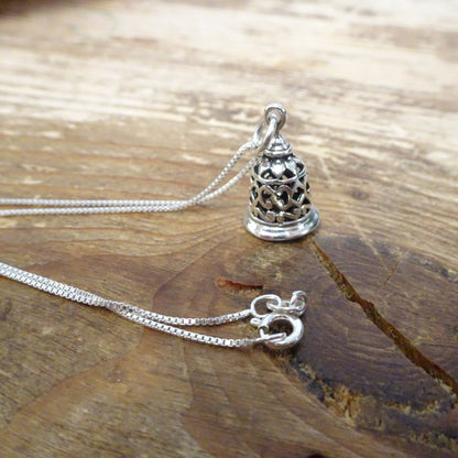 Sterling Silber 3D-Anhänger mit Glöckchen 14 - 22 Zoll