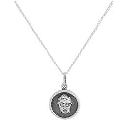 Halskette mit rundem Buddha-Anhänger aus Sterlingsilber, 14–32 Zoll