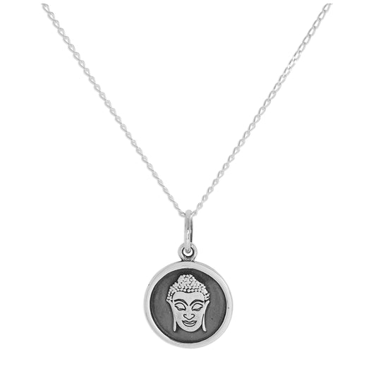 Halskette mit rundem Buddha-Anhänger aus Sterlingsilber, 14–32 Zoll
