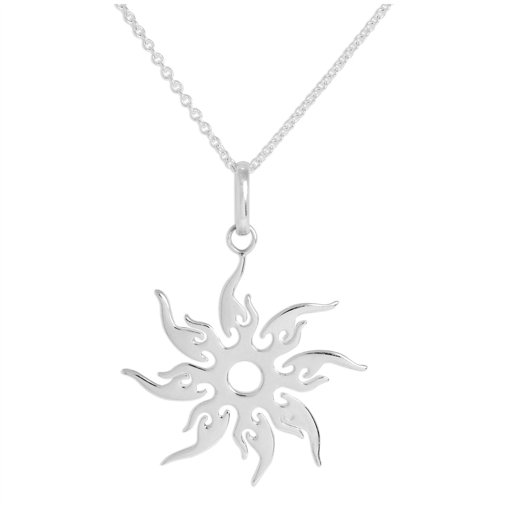 Sterlingsilber flammende Sonne Anhänger Halskette 16 - 24 Zoll