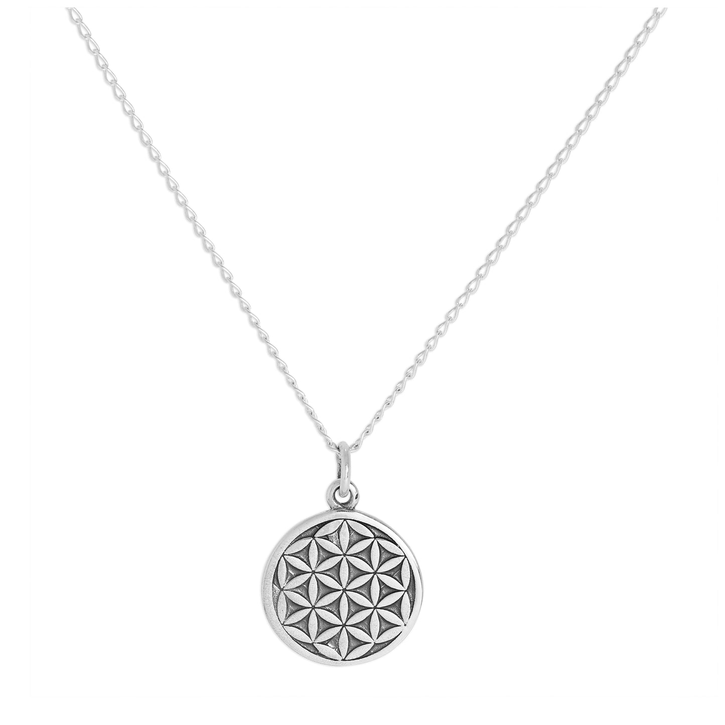 Halskette mit Blumen des Lebens-Anhänger aus Sterlingsilber, 14–32 Zoll