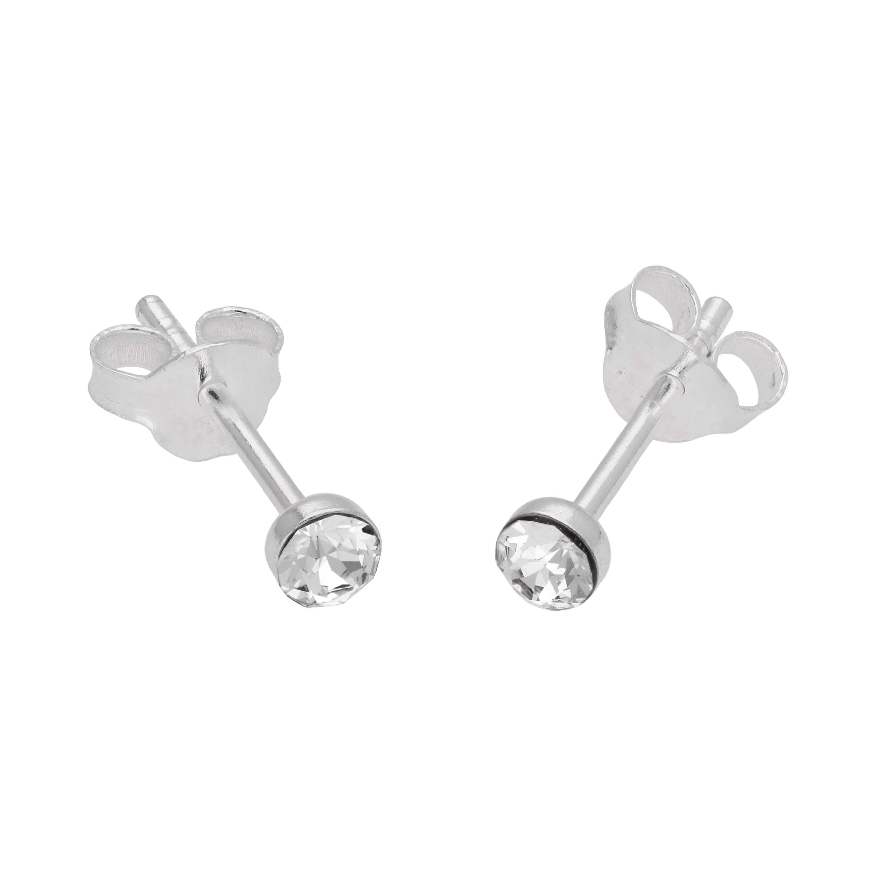 Sterlingsilber & 3 mm Rund Klar Kristall Ohrstecker