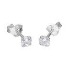 Sterlingsilber & 4 mm Rund Weiß Kristall Ohrstecker