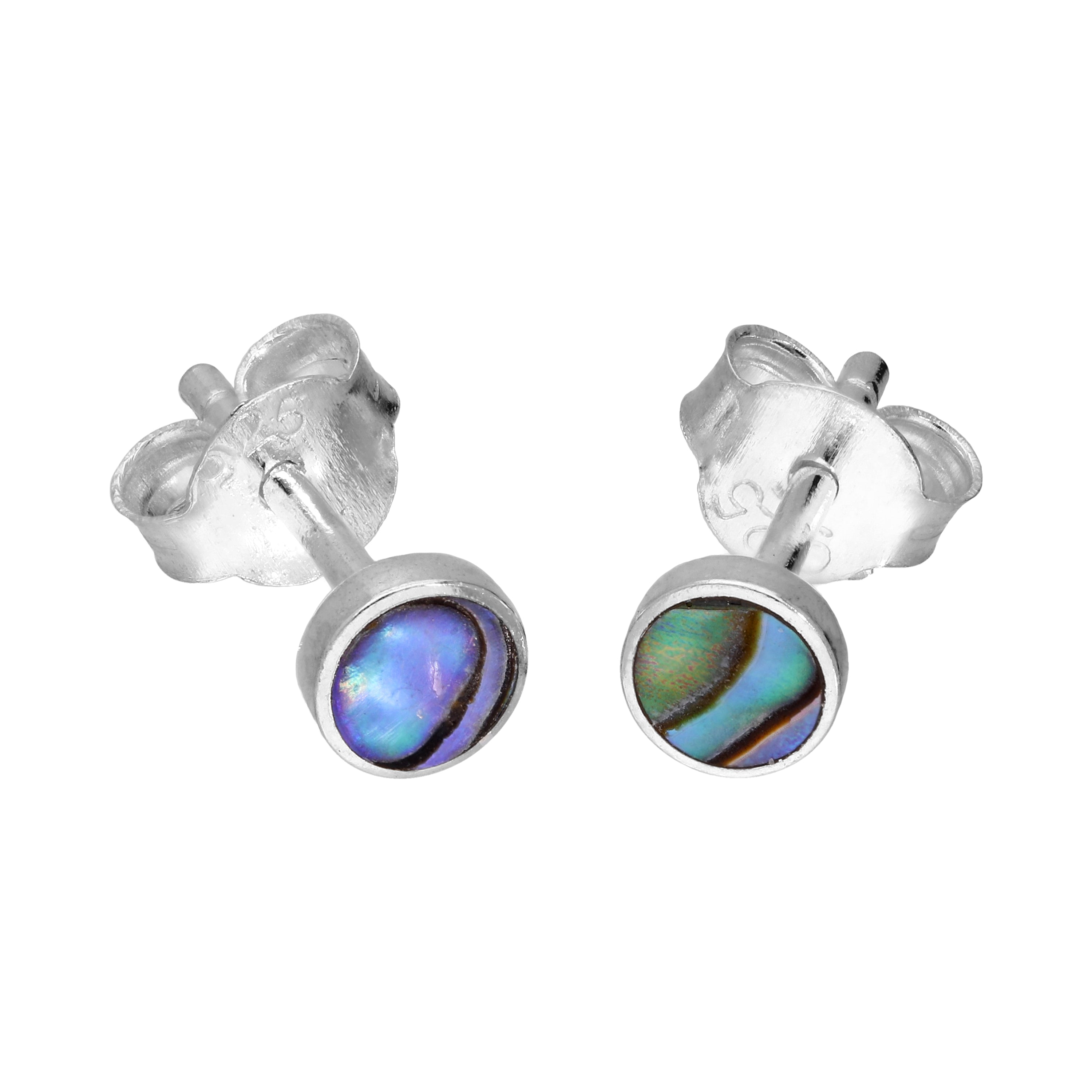 Sterlingsilber & 4 mm Rund Abalone Ohrstecker