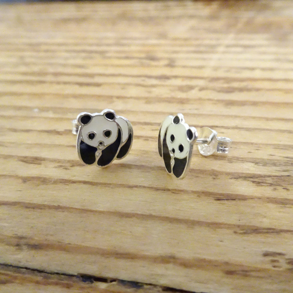 Sterlingsilber & Emaille Pandabär Ohrstecker