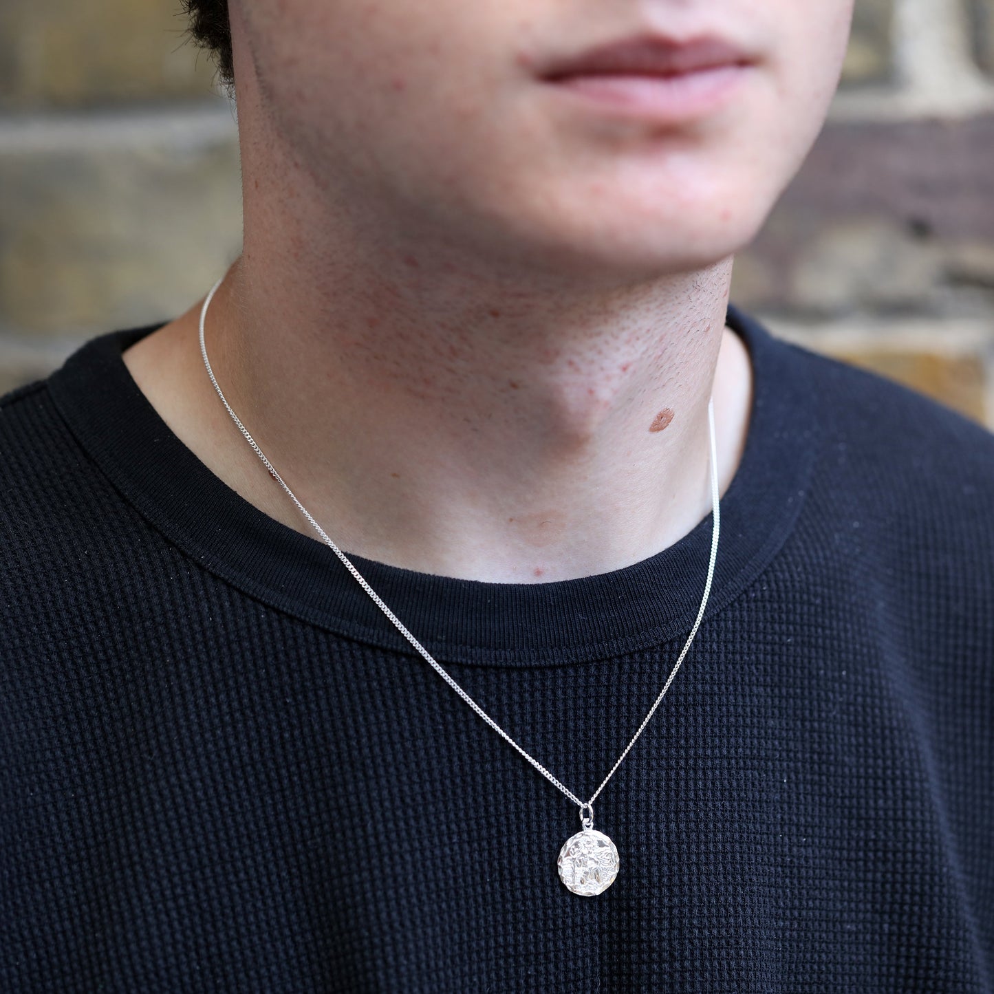 Sterling Silber Diamantschliff Runde St. Christopher Halskette 16 - 24 Zoll