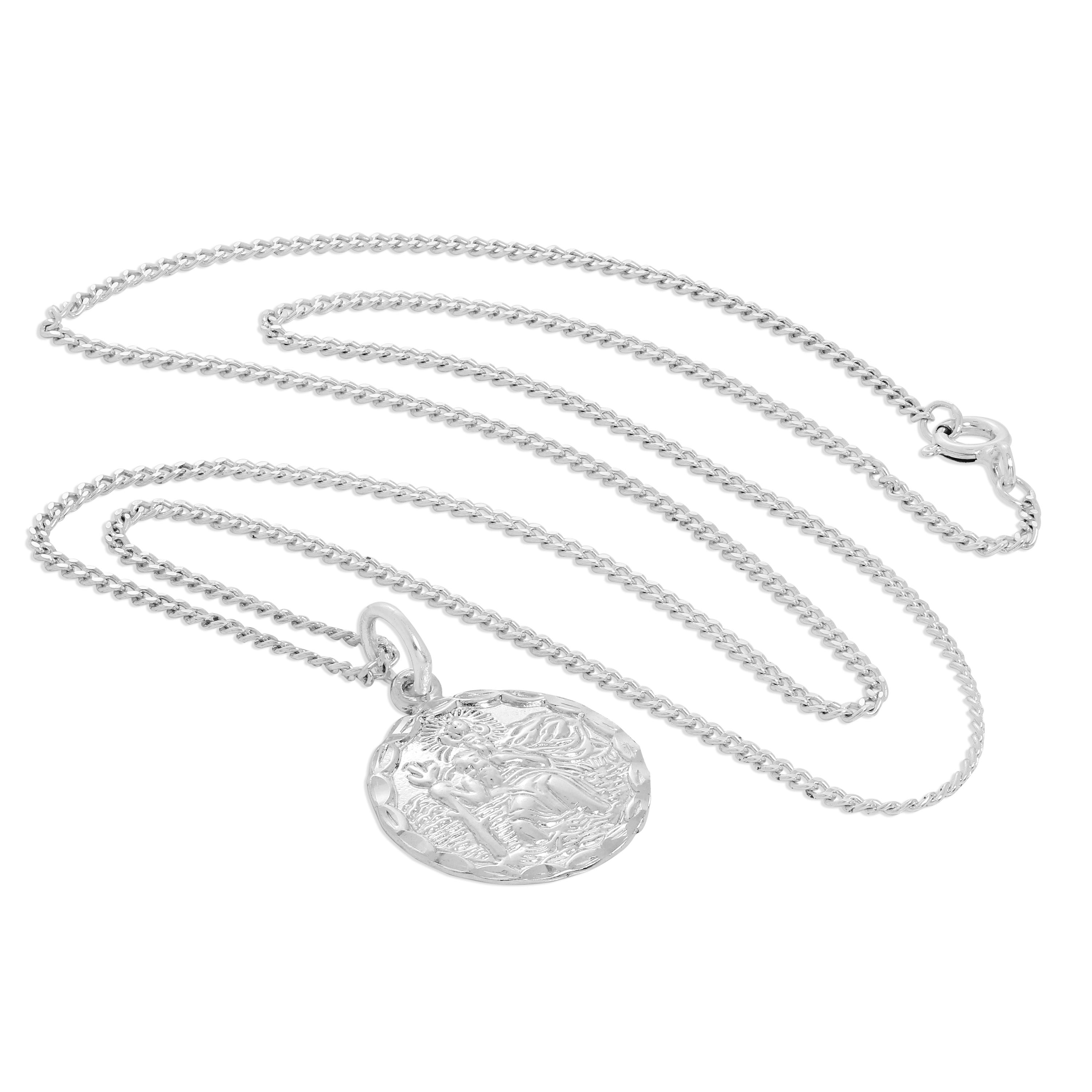 Sterlingsilber Diamantschliff Runde St. Christopher Halskette 16 - 24 Zoll