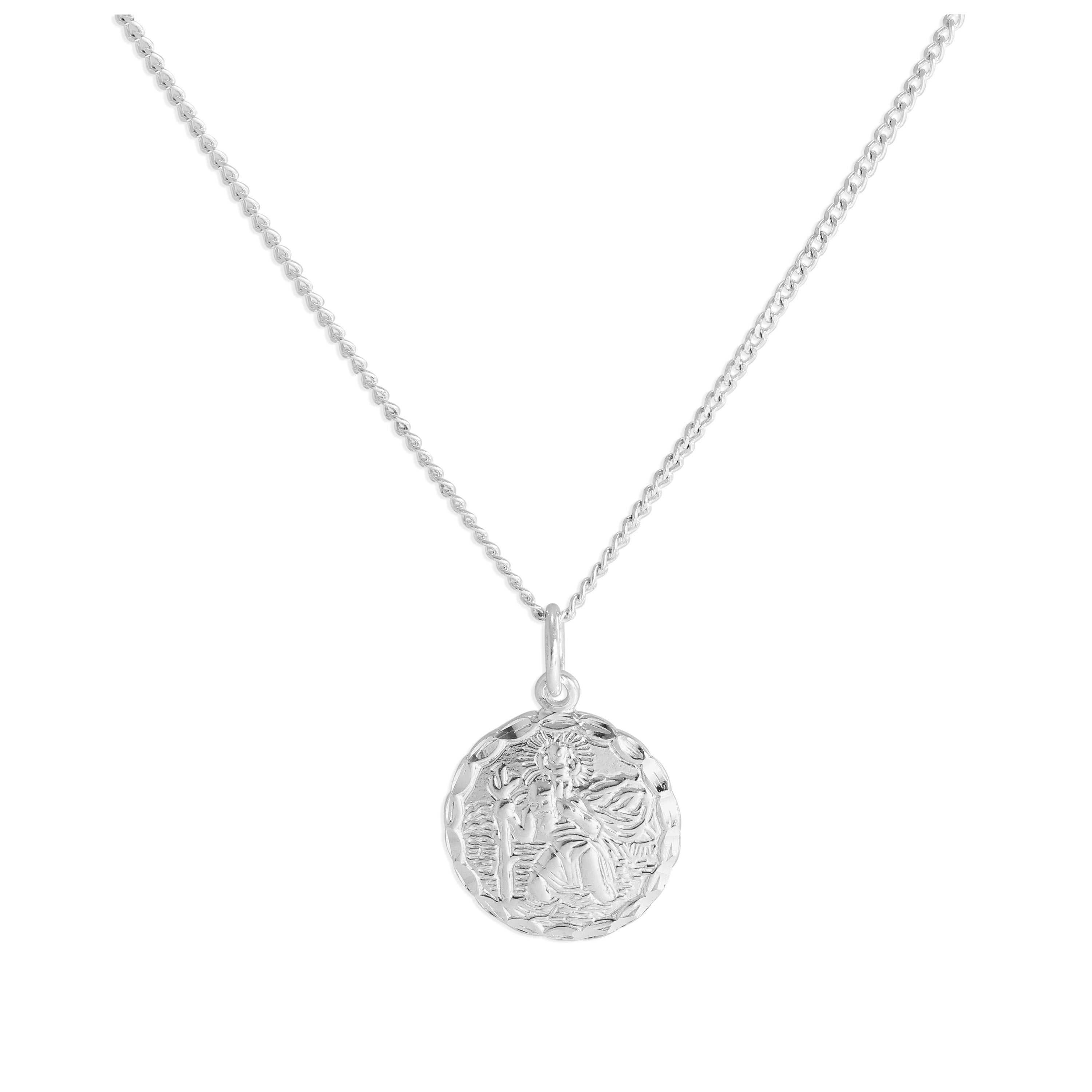Sterlingsilber Diamantschliff Runde St. Christopher Halskette 16 - 24 Zoll