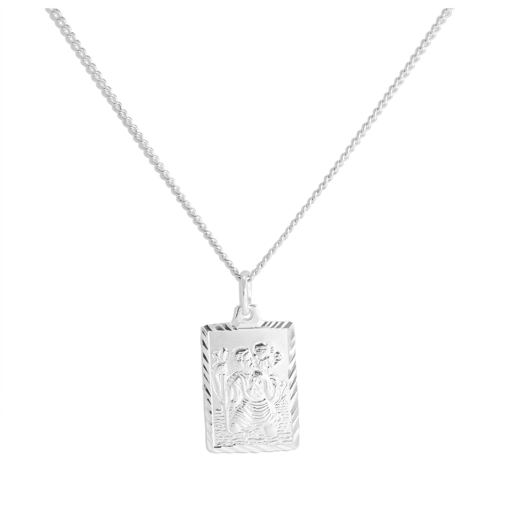 Sterlingsilber Diamantschliff Rechteckige St. Christopher Halskette 16 - 24 Zoll