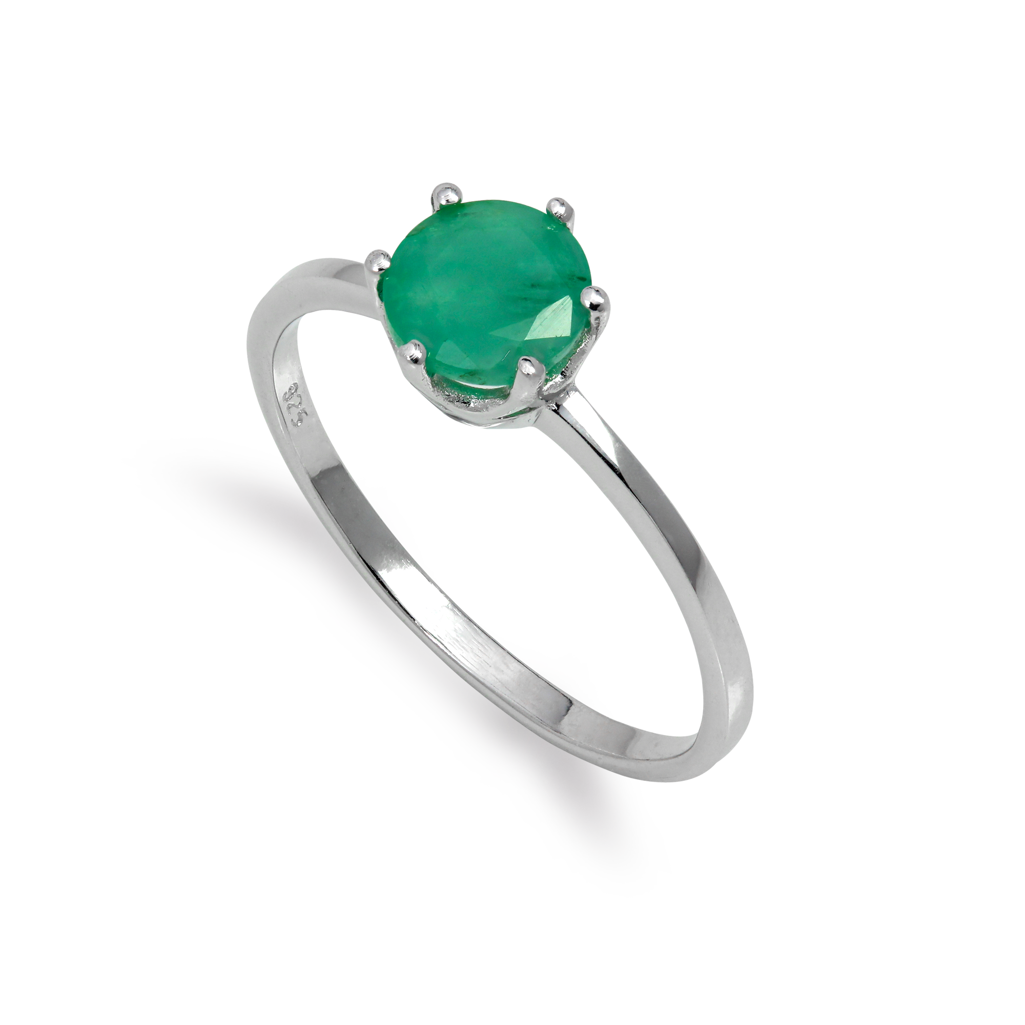 Sterlingsilber & 6 mm Rund Smaragd Edelstein Ring Größe 15 - 20