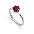Sterlingsilber & 6 mm Rund Rubin Edelstein Ring Größe 15 - 20