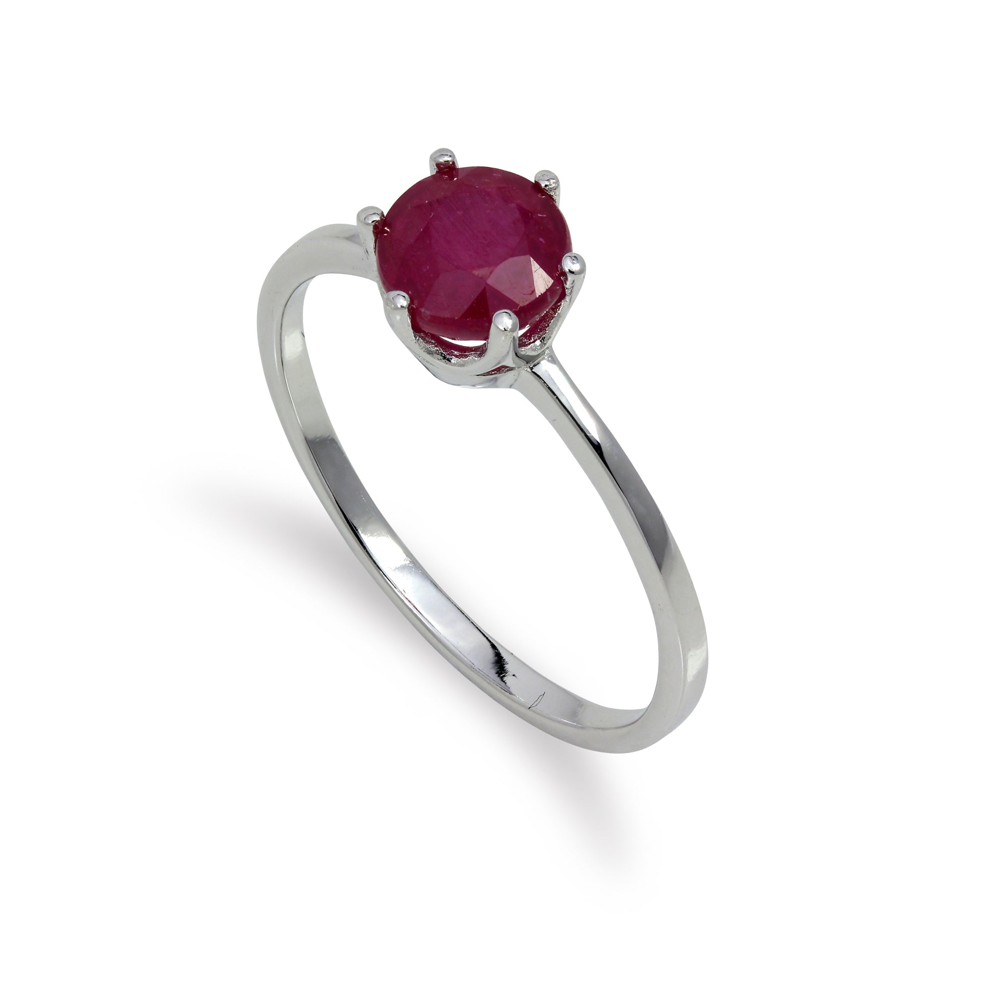 Sterlingsilber & 6 mm Rund Rubin Edelstein Ring Größe 15 - 20