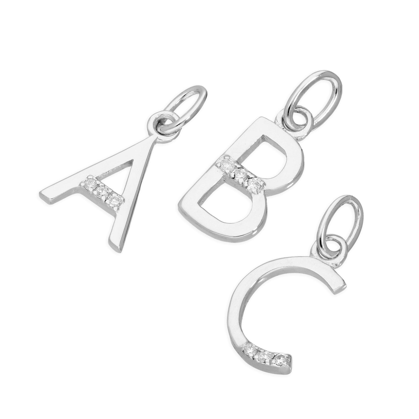 Sterling Silber Anhänger mit dreifachem 1,2-Karat-Diamant und Buchstaben A–Z